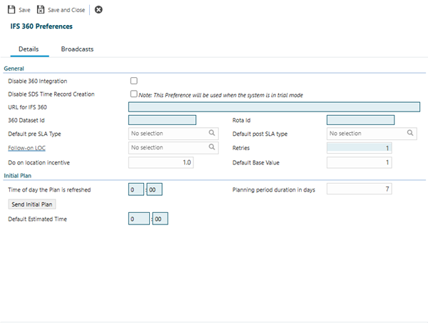 IFS 360 Preferences UI
